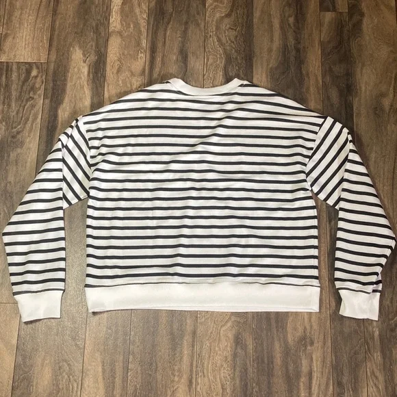 Marled Reunited Clothing Red 'Love' Black White Striped Sweater Size Large - Picture 2 of 9